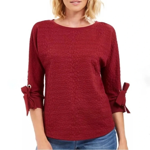 Charter Club Tops - Charter Club Tie Cuff Blouse Artisan Garden Red Large Petite NEW Elegant Preppy